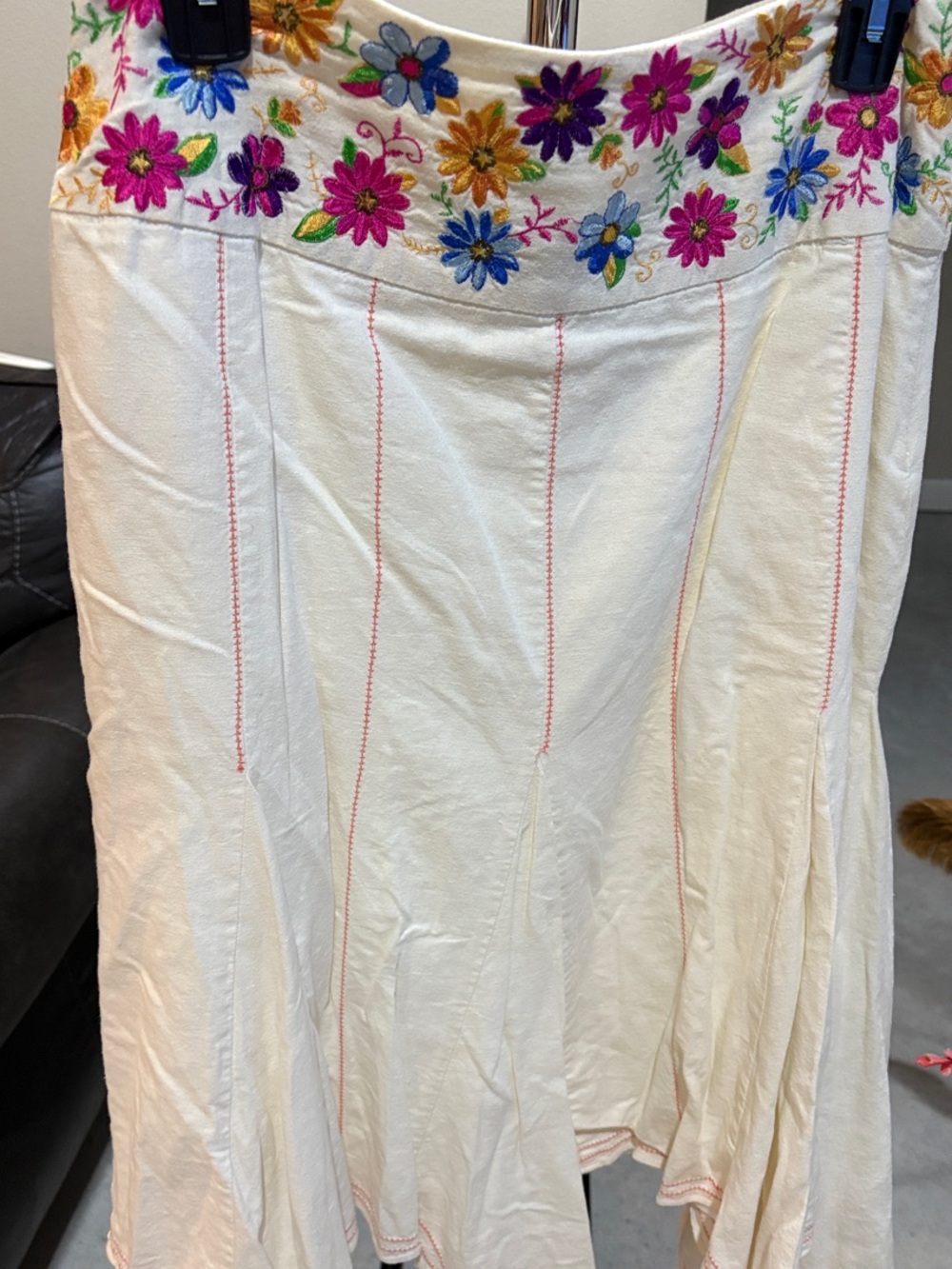 Saint Tropez West Cream Maxi Skirt with Colorful Floral Embroidery